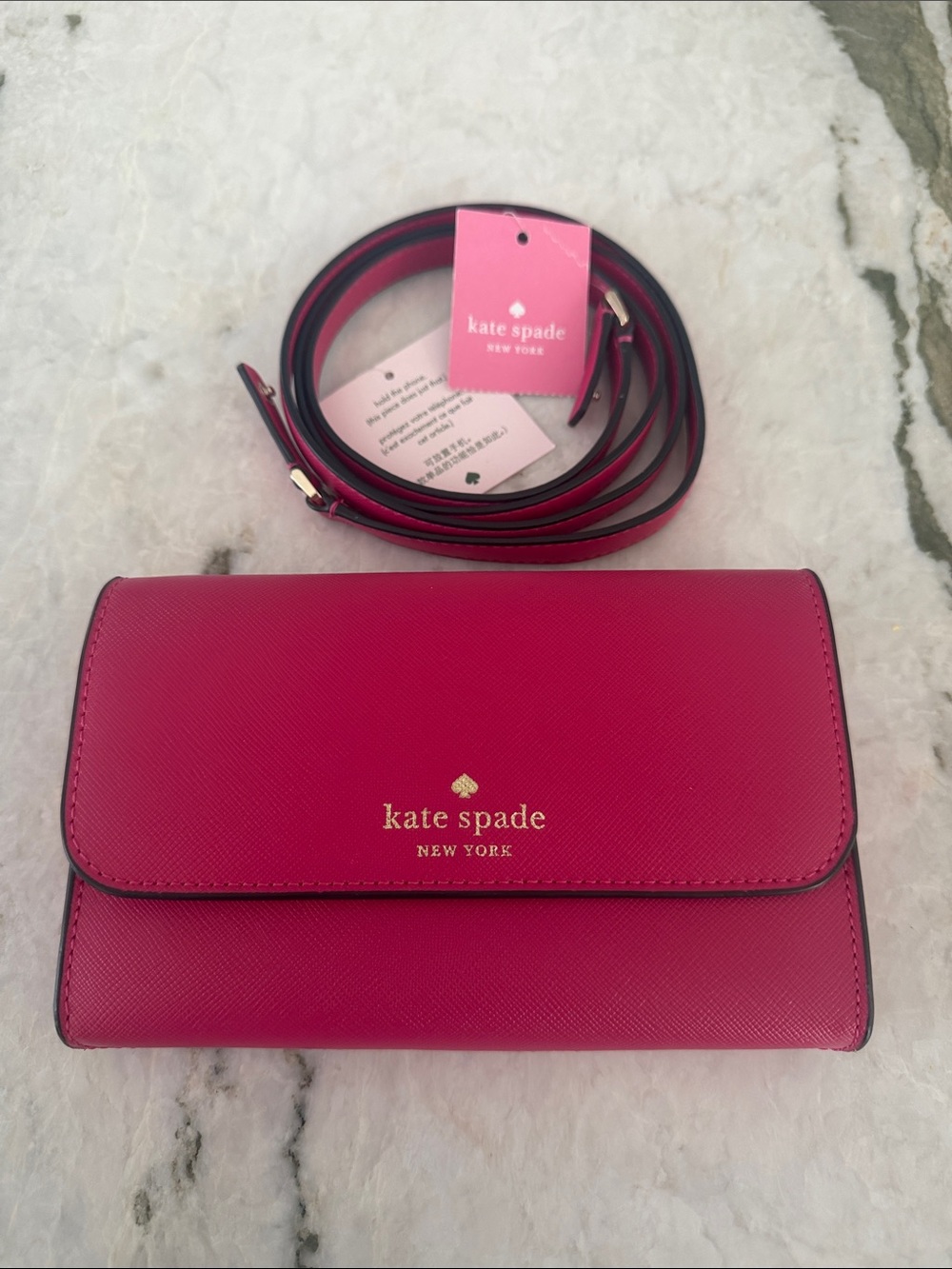 kate spade Fuchsia Saffiano Crossbody Wallet Bag with Strap